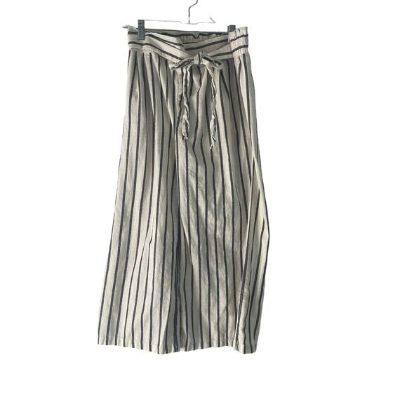 Mine Women's‎ Size Large Linen Blend Striped Belted Flowy Wide Leg Crop Pants - Picture 1 of 7